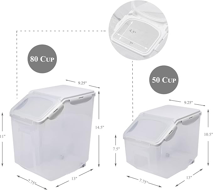 HANAMYA Food Storage Container with Measuring Cup, BPA free, 50-Cup, For Rice | Grain | Pet Food | Flour, Clear & Off White