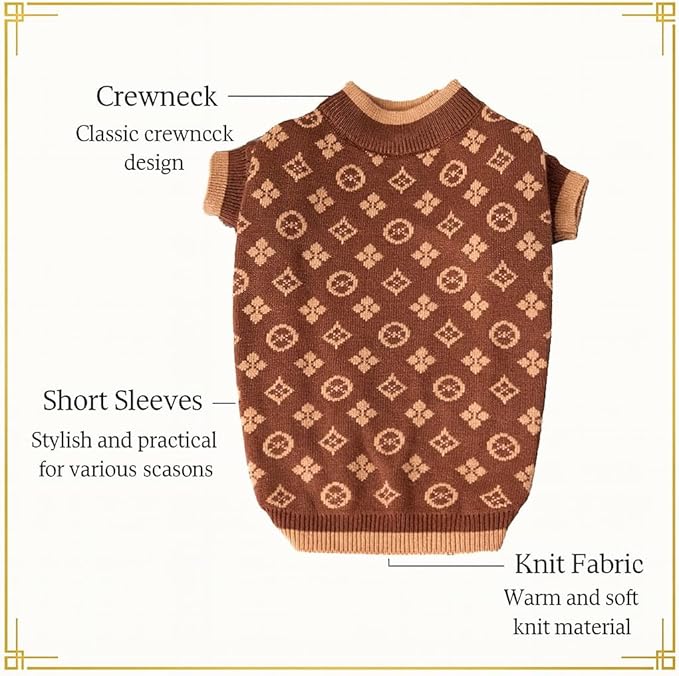 Luxury Dog Sweater – Soft Knit Designer Pet Outfit for Small Dogs & Puppies, XS–L, Stylish Warm Clothing for Yorkies, Chihuahuas, Dachshunds, Maltese, French Bulldog