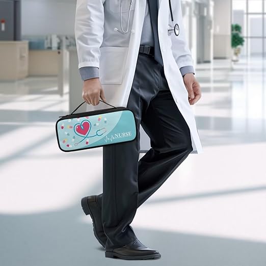 Gomyblomy Universal Stethoscope Case Compatible with Most Stethoscopes, Portable Stethoscope Holder Storage Bag with Extra Room for Nurse and Doctors, Cartoon Stethoscope Print