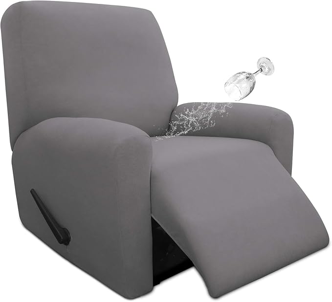 Easy-Going 4 Pieces 100% Dual Waterproof Recliner Cover Stretch Soft Couch Cover for Dogs, Sofa Slipcover for Recliner Couch Leakproof Furniture Protector for Kids, Light Gray