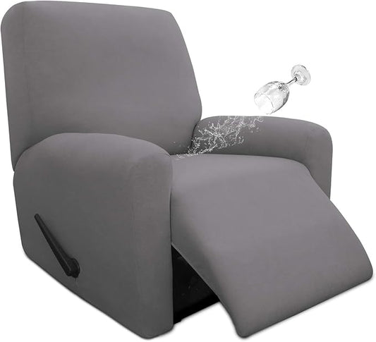 Easy-Going 4 Pieces 100% Dual Waterproof Recliner Cover Stretch Soft Couch Cover for Dogs, Sofa Slipcover for Recliner Couch Leakproof Furniture Protector for Kids, Light Gray