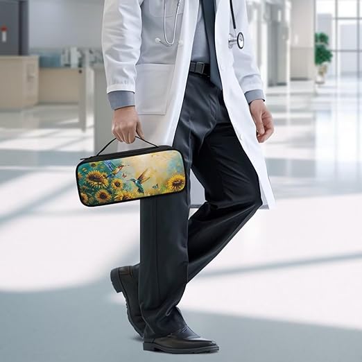 Gomyblomy Sunflower Hummingbird Stethoscope Case Compatible with Most Stethoscopes, Lightweight Stethoscope Case with Extra Mesh Pocket for Nurse Accessories