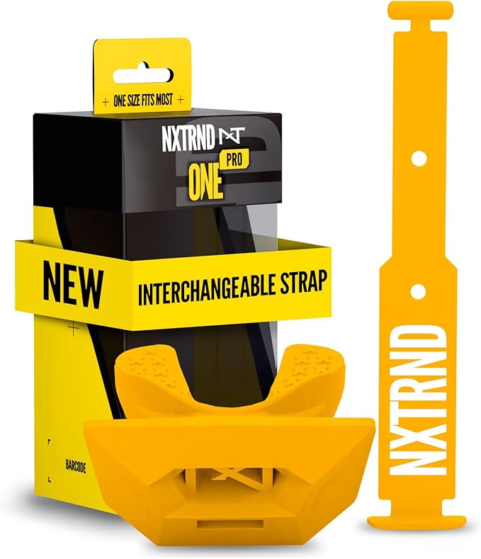 Nxtrnd One Pro Football Mouth Guard, Interchangeable Strap, Fits Adult & Youth (Yellow)