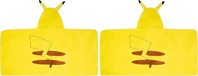 Franco Pokemon Pikachu Bath and Beach Soft Cotton Terry Hooded Towel Wrap,24" x 50" Kids,(Pack of 2)