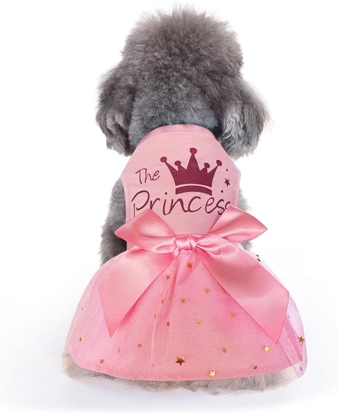 Idepet Princess Dog Dress Tulle Puppy Skirt Pet Apparel Dog Tutu with Bowknot,Birthday Dresses Daisy Sleeveless Holiday Clothes for Small Dogs Girls and Cats, X-Large