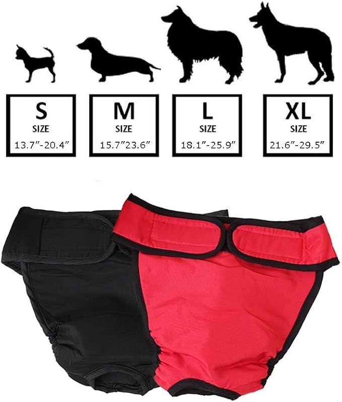 NACOCO 2 Pack Female Dog Diapers for Small Medium and Large Dogs, Adjustable and Leakproof Doggie Sanitary Panties, The Harassment of Pants and Safety Pants, Black&Red (L)