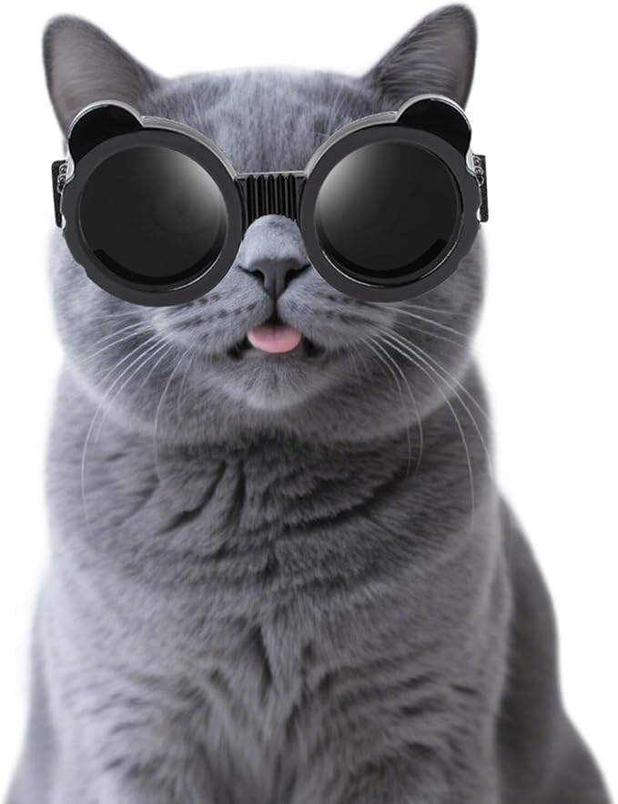 Enjoying Cat Goggles, Cat Sunglasses UV Protection, Pet Goggles for Cats XS to Small Dogs, Outdoor Kitty Puppy Eye Protection, Adjustable Straps, Black