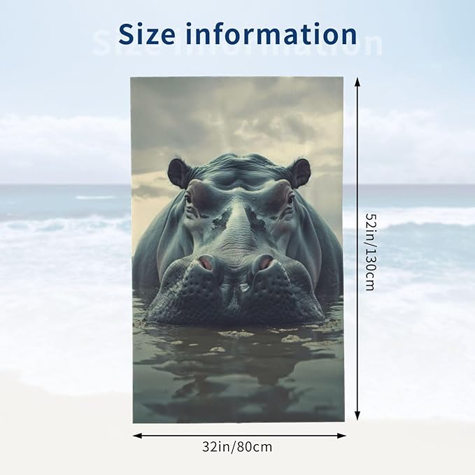 Hippo Beach Towel 31inx51in, Water Hippo Sand-Free Microfiber Bath Towel Ultra Soft Quick Dry Pool Towel Absorbent Towel Lightweight Towel for Swimming Bathroom Decor
