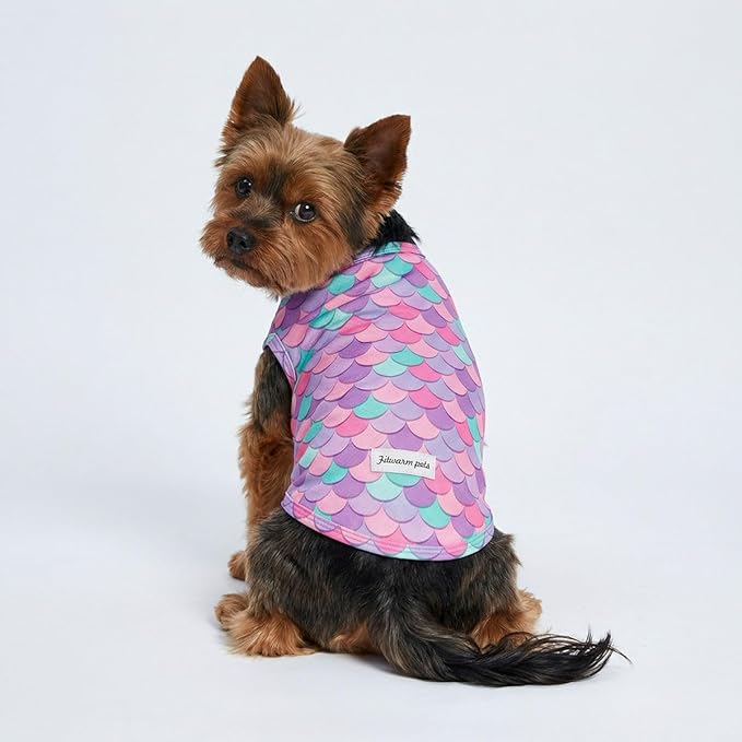 Fitwarm 2 Pack Mermaid & Scale UPF 50+ UV Sun Protection Dog Shirt, Lightweight Cooling Vest, Quick Dry Summer Clothes for Small Dogs Girl, Pet Outfit, Purple, Pink, White, Large