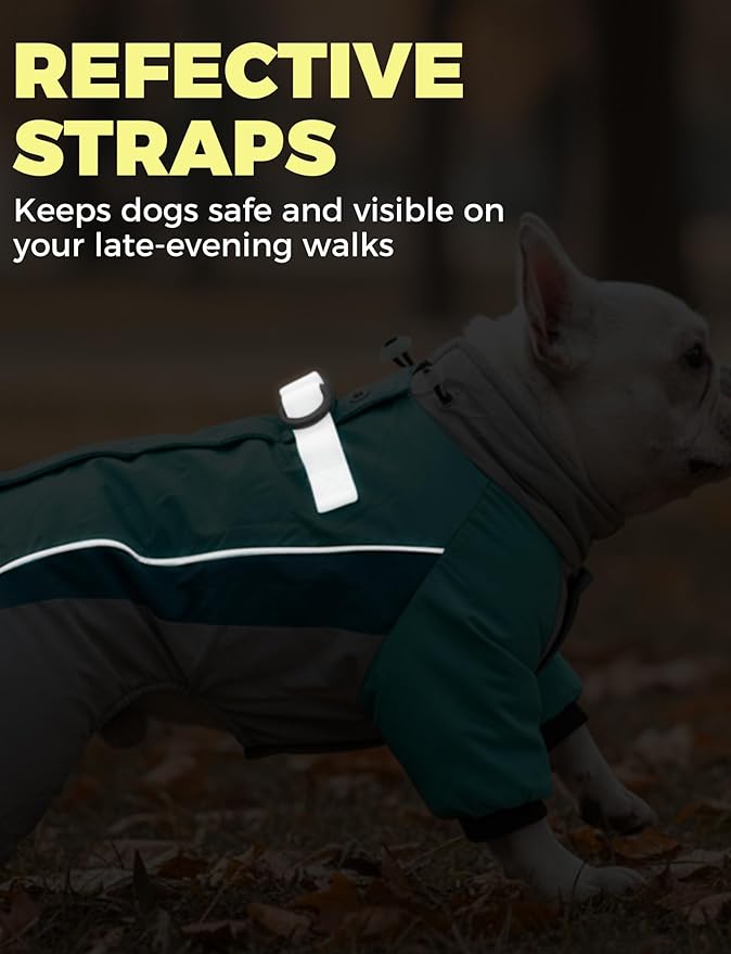 Fullbody Dog Coat Warm Fleece Dog Jacket,4-Legged Reflective Dogs Vest Turtleneck Cold Weather Coat, Waterproof Windproof Puppy Puffer Onesie