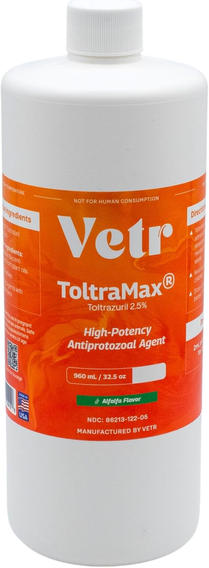 Toltrazuril 2.5% for Horses, Dogs, Cats, 960mL/32.4Ounce, for Non-Food Chain Animals, Alfalfa