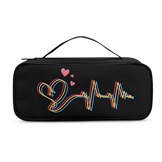 Gomyblomy Black Stethoscope Case with Extra Room for Nursing Accessories Lightweight Stethoscope Holder Compatible with Most Stethoscopes, Heart and Electrocardiogram Print