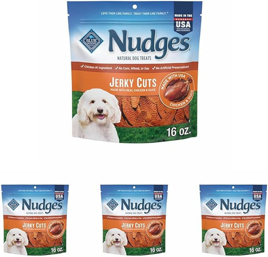 Blue Buffalo Nudges Jerky Cuts Dog Treats, Made in the USA with Natural Ingredients, Chicken & Duck, 16-oz Bag (Pack of 4)