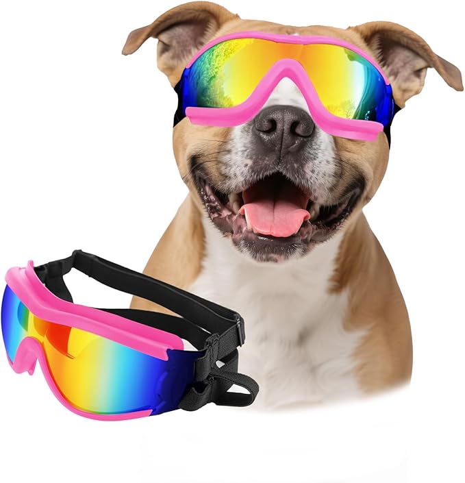 Dog Goggles for Large Breed, Dog Sunglasses Medium Dogs, UV Protection Dustproof Doggy Goggles with Adjustable Straps, Pet Glasses for Medium to Large Breed, Pink