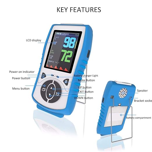 Vet Handheld Monitor with 2.8" LCD, Pet Vital Signs Monitor for SpO2 / Heart Rate/TEMP, Rechargeable Battery - Veterinary Use for Dogs, Cats, Horses etc.
