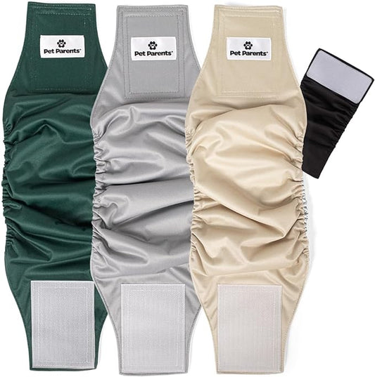 Pet Parents® Washable Belly Bands for Male Dogs (3pack) + Extendrs® of Durable Dog Diapers Male, Premium Male Dog Diapers & Dog Wraps (Small, Spruce)