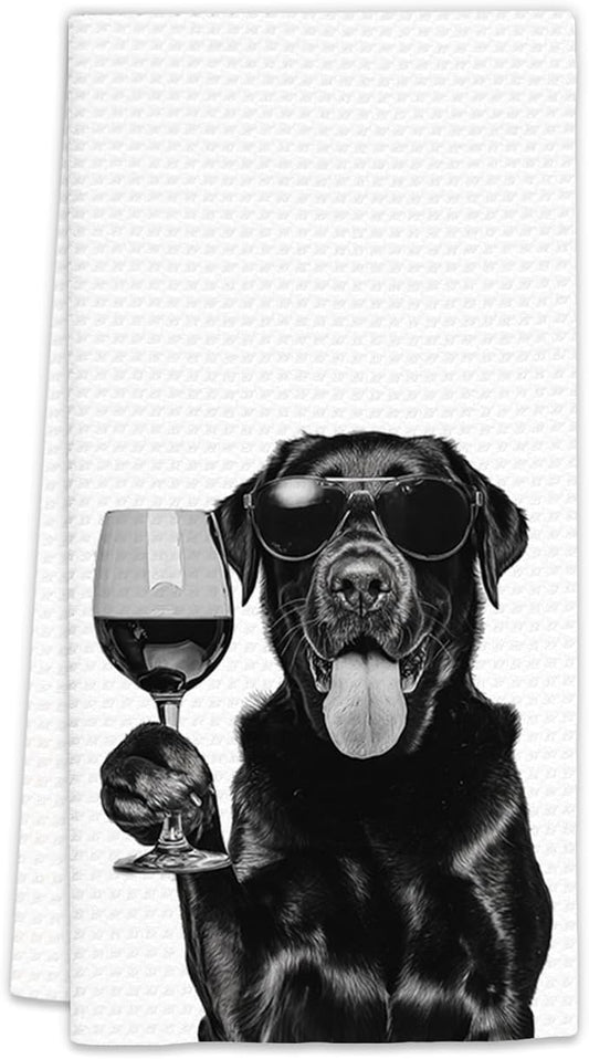 Black Lab Gifts Wine Dog Kitchen Towels, Gifts for Labrador Retriever Wine Lovers Decorative Hand Dish Towel for Kitchen Home Bar, Black Labrador Retriever Gift Home Bar Decor(16x24Inch)