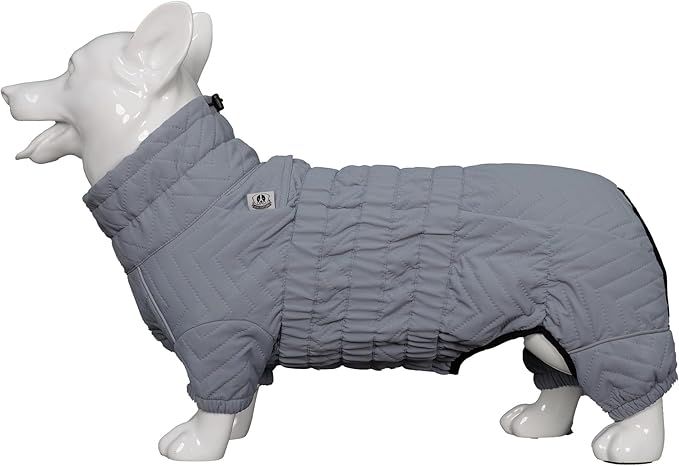 Lovelonglong Warm Dog Coat Double Layers Dog Vest, 4 Legs Covered Windproof Waterproof Reflective Warm Dog Vest Outdoor Skating Dog Costume for Corgis Dachshund Dog Gray D-S