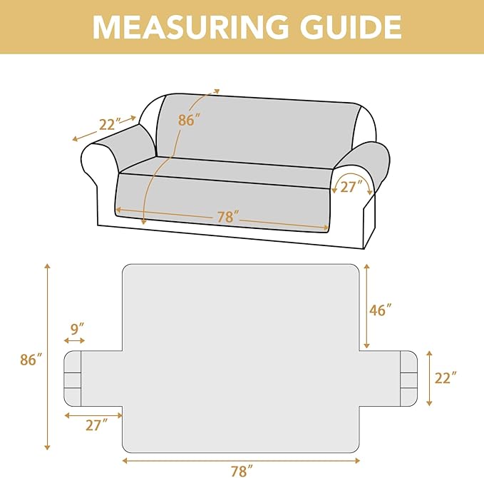 H.VERSAILTEX 100% Waterproof Sofa Cover Thick Durable Slipcover Furniture Protector Washable Couch Cover with Non Slip and Elastic Straps for Kids, Dogs, Pets(XL Sofa, Grey)