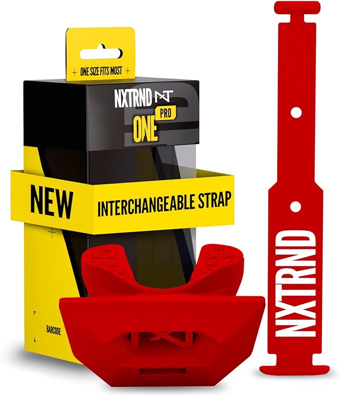 Nxtrnd One Pro Football Mouth Guard, Interchangeable Strap, Fits Adult & Youth (Red)