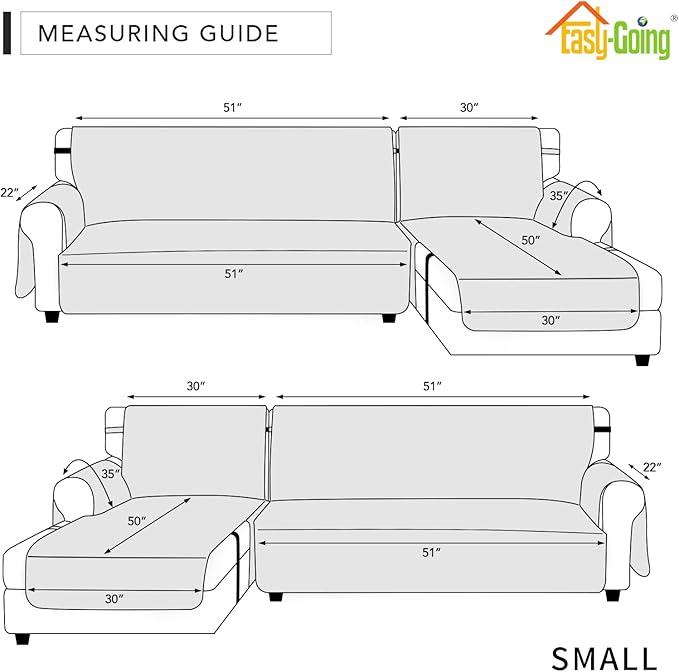 Easy-Going Waterproof Sectional Couch Covers with Chaise 2-Piece Non Slip L Shape Sofa Cover for Dogs Leakproof Furniture Protector Cover with Adjustable Strap for Pets (Small, Gray)