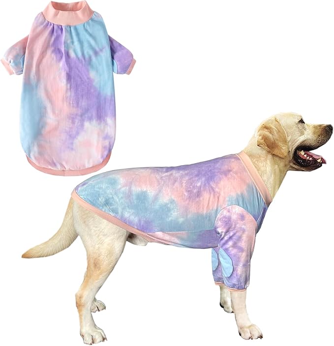 Dog Cotton Colorful Tie Dye T-Shirts Soft and Stretchy Breathable Pet Shirt Pajamas Pets Clothes for Large Dogs Tiedye 3XL