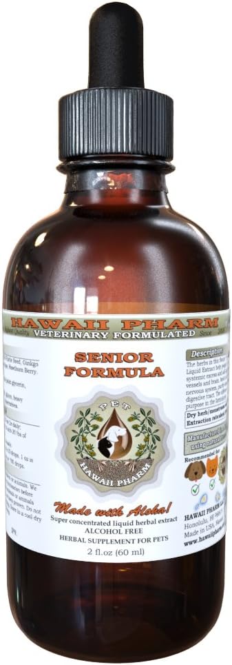 HawaiiPharm Senior Formula, Veterinary Natural Alcohol-Free Liquid Extract, Pet Herbal Supplement 2 oz