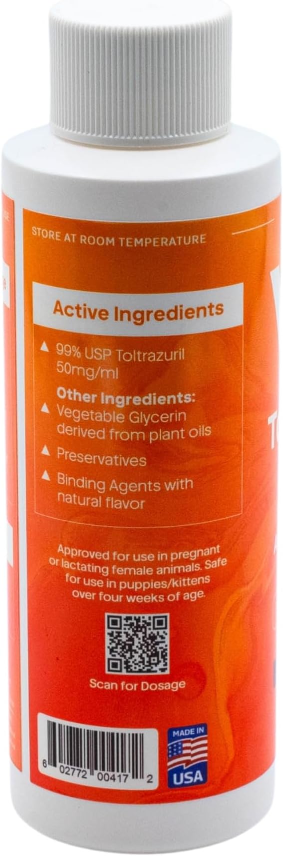 Toltrazuril 5.0% for Horses, Dogs, Cats, 120mL/4 Ounce, for Non-Food Chain Animals, Peanut Butter