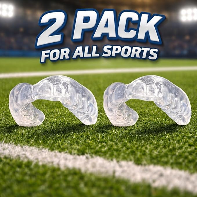 Professional Sport Mouth Guards- 2 Pack - No BPA - Safe Clear Color - No Color Additive - Athletic Teeth Mouth Guards - Fit Any Mouth Size - Custom Fit - Free Carrying case Included