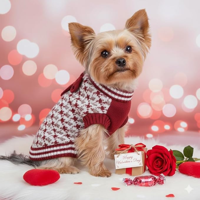 Valentines Dog Sweater, Knitted Sweater Puppy Sweater Warm Soft Pet Holiday Clothes for Small Medium or Large Dogs and Cats Sweaters (RED, XXL)