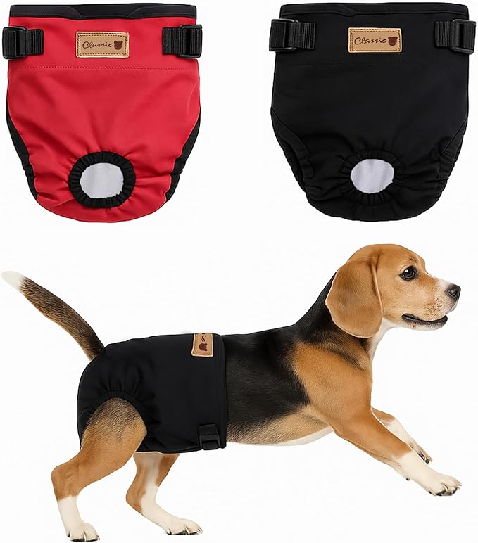 2-Pack Dog Diapers Female |Puppy Essentials Washable & Reusable,Suitable for Period Diapers, Dog Pants to Prevent Licking（Black&red）（S）