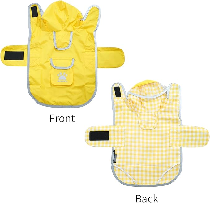 MAMORE Dog Raincoat Reversible,Waterproof Dog Rain Coat Hooded Slicker Poncho with Reflective Strip, Plaid Double Layer Rain Jacket for Small Medium Large Dogs (Yellow, X-Large(37-55lb))