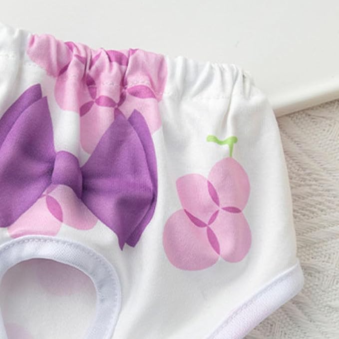 Environmentally Friendly Pet Menstrual Pants Dog Diapers for Heat Comfortable Absorbent Prevent Mess Cartoon Patterned Breathable Shorts Underwear Purple L