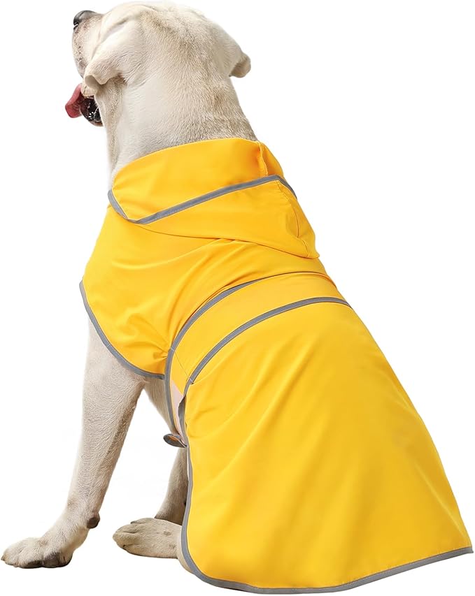 Dog Raincoat for Large Dogs Waterproof Jacket Hooded Rain Coats with Reflective Strips Leash Hole & Poncho Adjustable Fit (Yellow,XL)