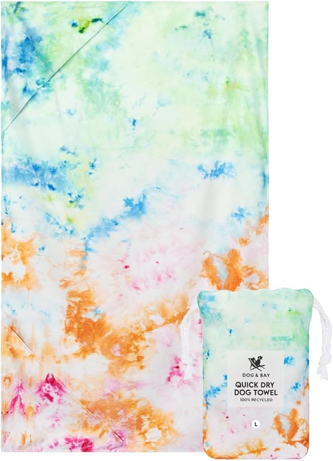 Dock & Bay Pet Towel - Super Absorbent & Quick Drying Dog Towels with Bag - 100% Recycled - Sunset Splash, Medium (90x50cm, 35x19)