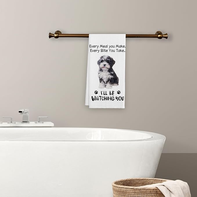 Funny Schnauzer Dog Hand Towels for Kitchen, Dog Decorative Kitchen Towels, Schnauzer Gifts for Women, Every Meal You Make Every Bite You Take Bath Decorations and Accessories, 16x24 Inches