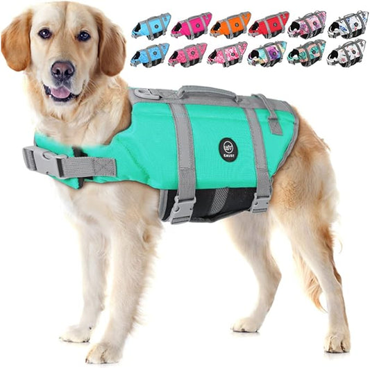 EMUST Dog Life Jackets for Swimming, High Buoyancy Vests for Boating & Beach - Small/Medium/Large, Turquoise