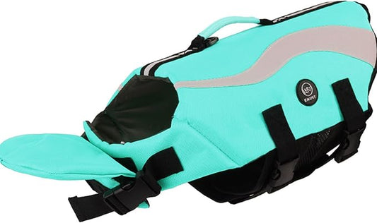 EMUST Dog Flotation Vest, Reflective Life Jacket for Small Dogs with Rescue Handle, Small Dog Vests Lifesaver for Swimming Boating Water with Front Neck Float,Turquoise,S
