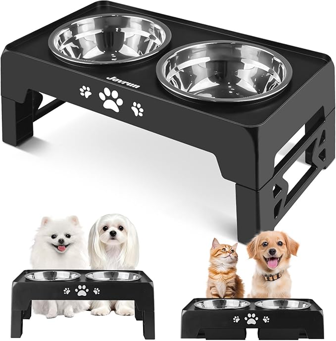 Elevated Dog Bowls for Small Dogs and Cats, Non-Slip Cat Bowls with 2 Thick 5.5" Stainless Steel Dishes, Dog Feeder 2 Heights Adjustable to 2.6"-5.3"