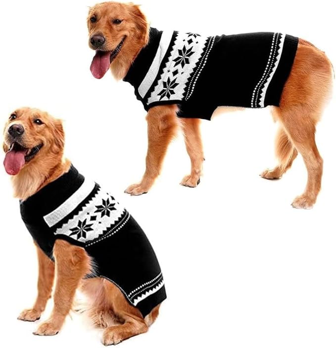 Mihachi Dog Sweater - Winter Coat Apparel Clothes with Colorful Stripes for Cold Weather, Black XL
