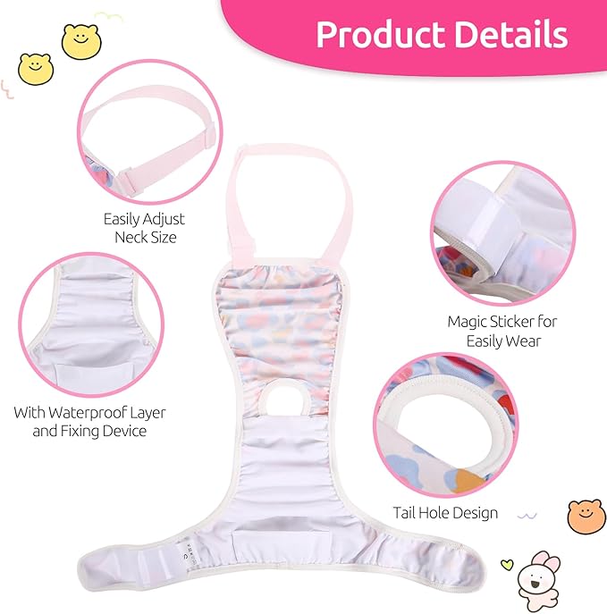 2 Pcs Dog Diaper Suspenders Female, Washable Dog Panties for Dogs in Heat with Cute Leopard Print, Escape Proof Dog Underwear Diapers, Reusable Pet Sanitary Pantie for Small Medium Girl Dogs,L