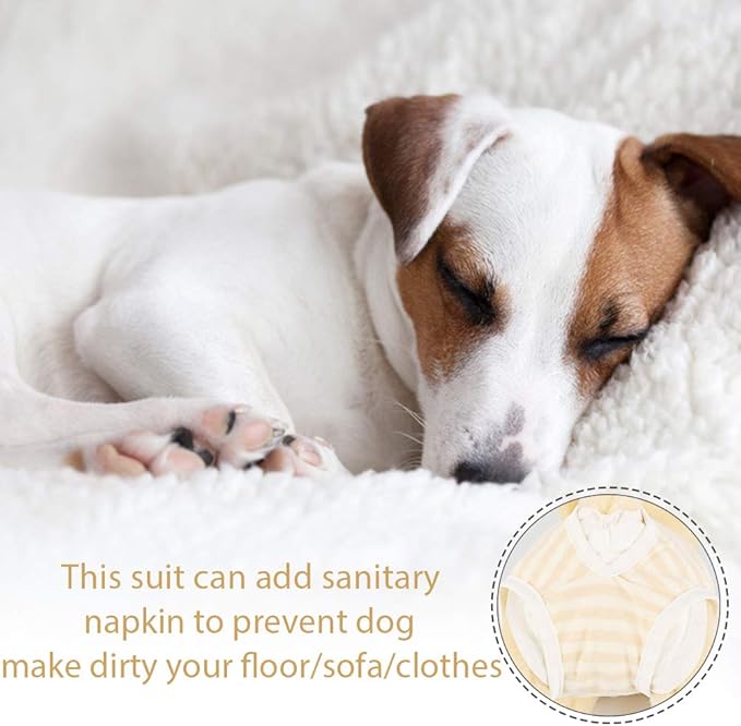 Dog Diapers Period Suit for Female Dog Sanitary Panties in Heat Male Doggy Diapers Cover Dog Onesie to Keep Diaper On Fit for Small Medium Dogs Yellow Stripe/Large