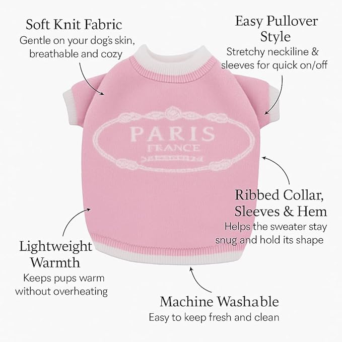 Luxury Dog Sweater – Soft Knit Designer Pet Outfit for Small Dogs & Puppies, XS–L, Stylish Warm Clothing for Yorkies, Chihuahuas, Dachshunds, Maltese, French Bulldog