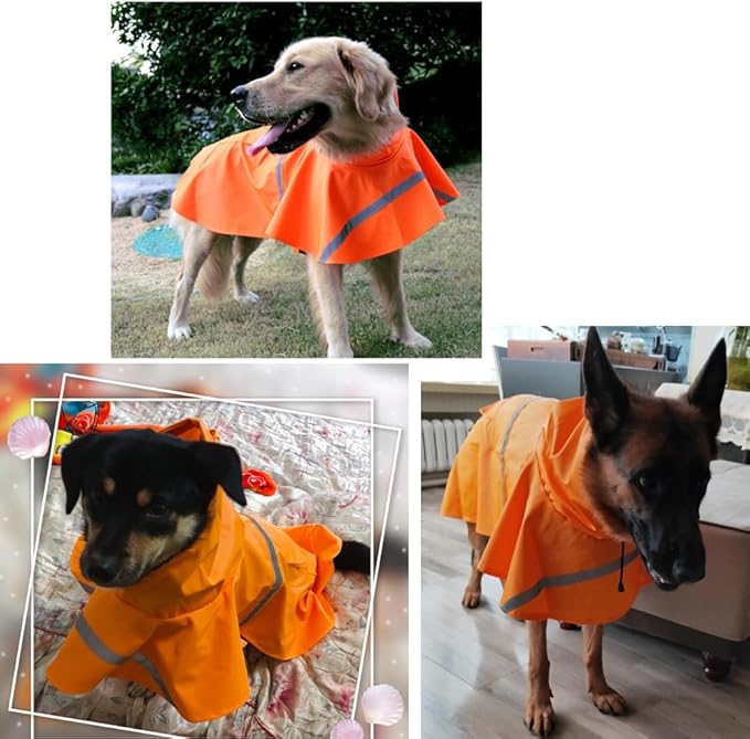 HAPEE Dog Raincoats with Reflective Strip Hoodie,Poncho Jacket for Large Dogs fit Golden Retriever Doodle (B2-Orange, 34C (120-140 lbs))