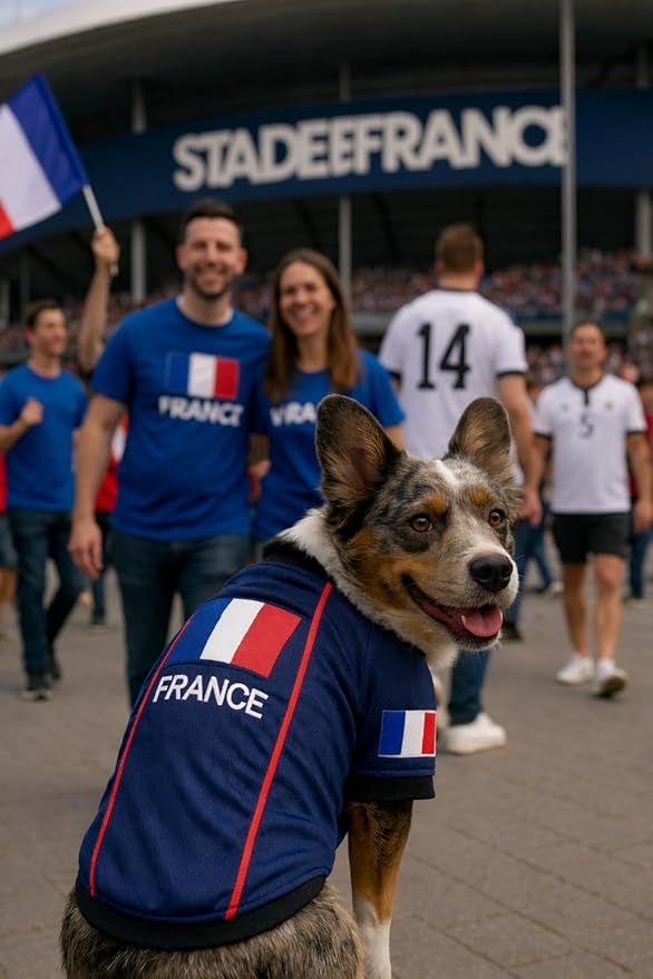 Parisian Pet Team France Dog Jersey - Breathable Mesh Puppy Football Jersey - Lightweight Stretch Sporty Dog Clothes - Summer Shirts for Large Dogs - Soccer Jersey for Dogs - Sportswear Pet Clothes