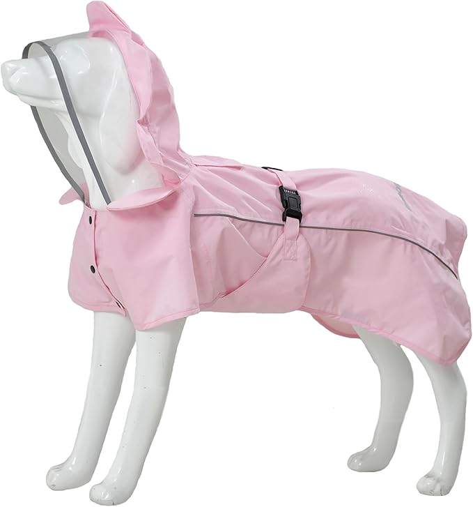 MAMORE Dog Raincoat Waterproof Dog Rain Jacket with Cute Hood for Small Medium Large Dogs Puppy Poncho Reflective Adjustable (Pink, XXX-Large)