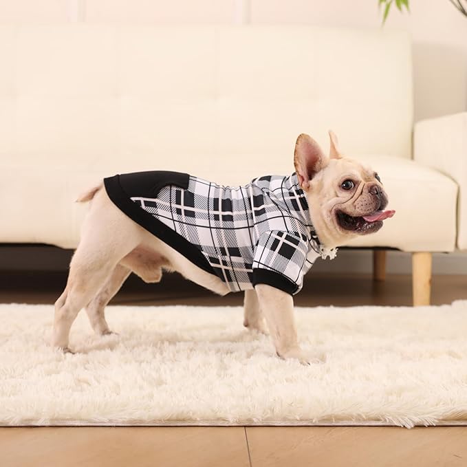 EXPAWLORER Plaid Dog Hoodie - British Style Warm Dog Sweater Shirt with Leash Hole,Pitbull Clothes Outfits,Winter Coat Apparel for All Breeds Puppy Girl Boy-Cat Apparel,Black & White Medium