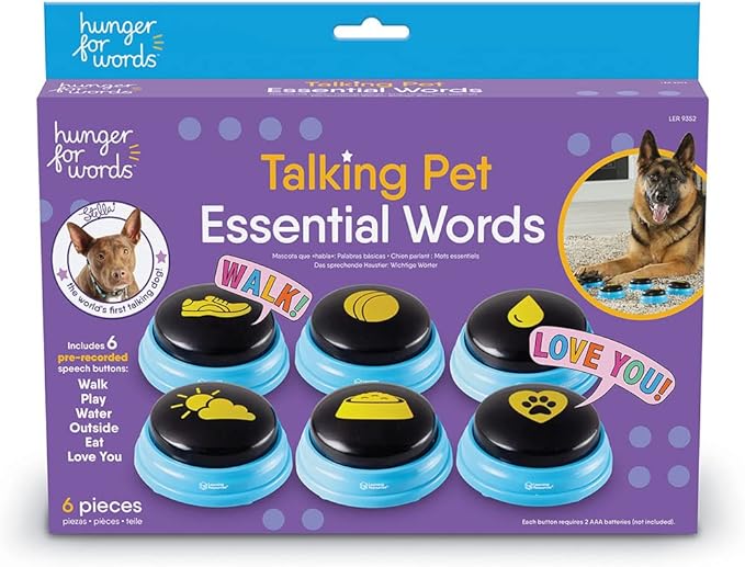 Hunger For Words Talking Pet Essential Words - 6 Piece Set Pre-Recorded Speech Buttons for Dogs, Dog Buttons for Communication
