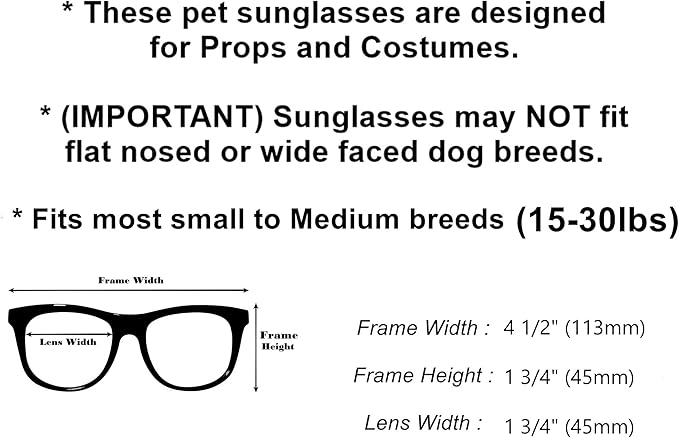 G002 Dog Pet Clear Lens Costume Glasses Small to Medium Breeds 12LBS~30LBS Prop Photoshoot Sunglasses (Turbo Black-Clear)