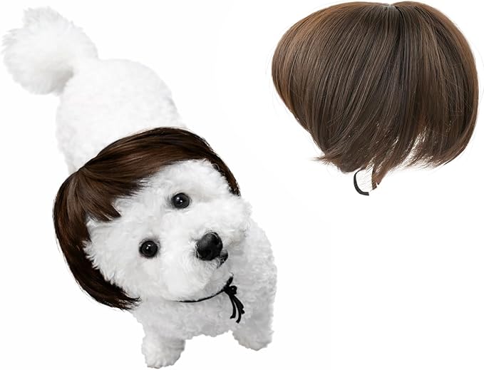 DS. DISTINCTIVE STYLE Dog Wig for Small and Medium Breeds Trimmable Pet Costume Accessories Cat Cosplay Prop for Halloween, Christmas and Dress Parties, Black